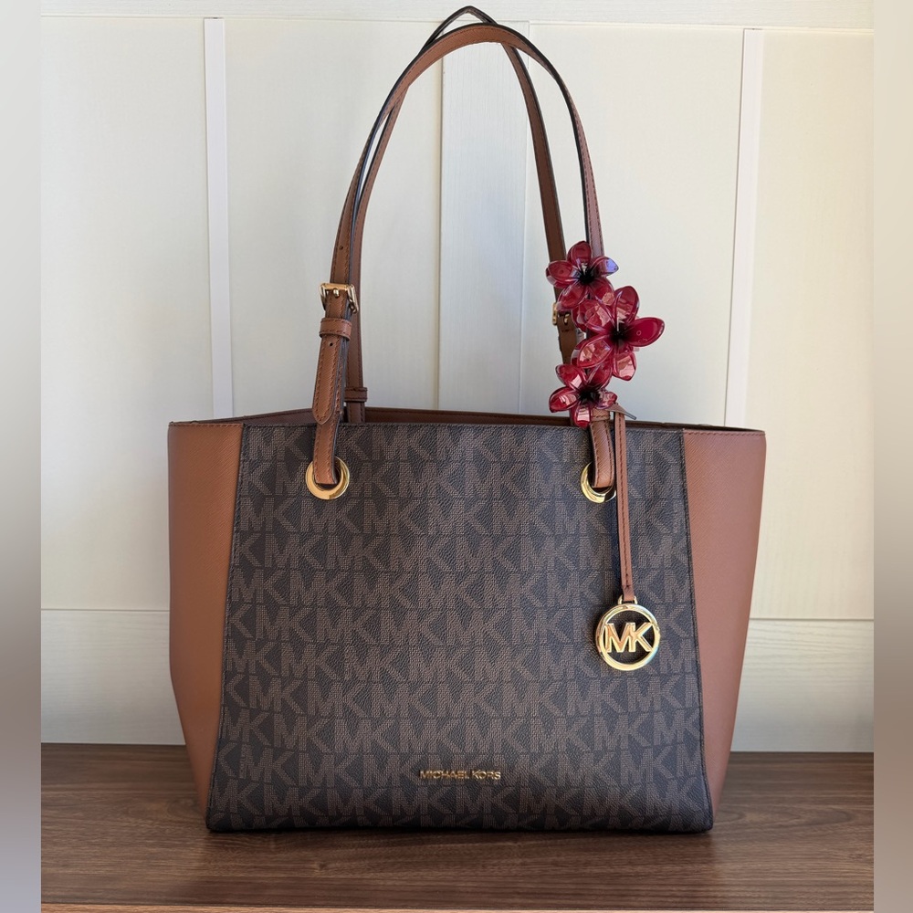 Michael Kors Brown Signature Tote with Gold Accents